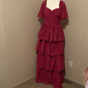 Elegant Burgundy Tiered Maxi Dress